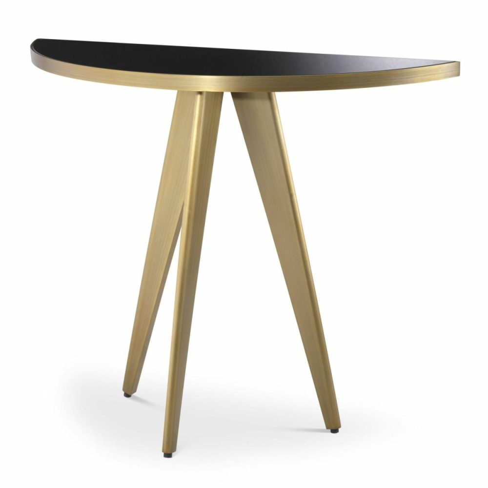 Aston Brushed Brass & Black Glass Console Table Console Tables