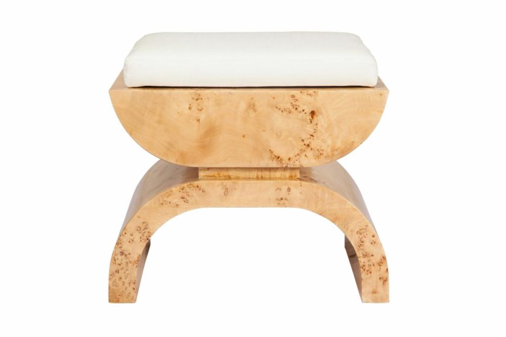 Biggs Burl Wood Stool With White Linen Seat Furniture