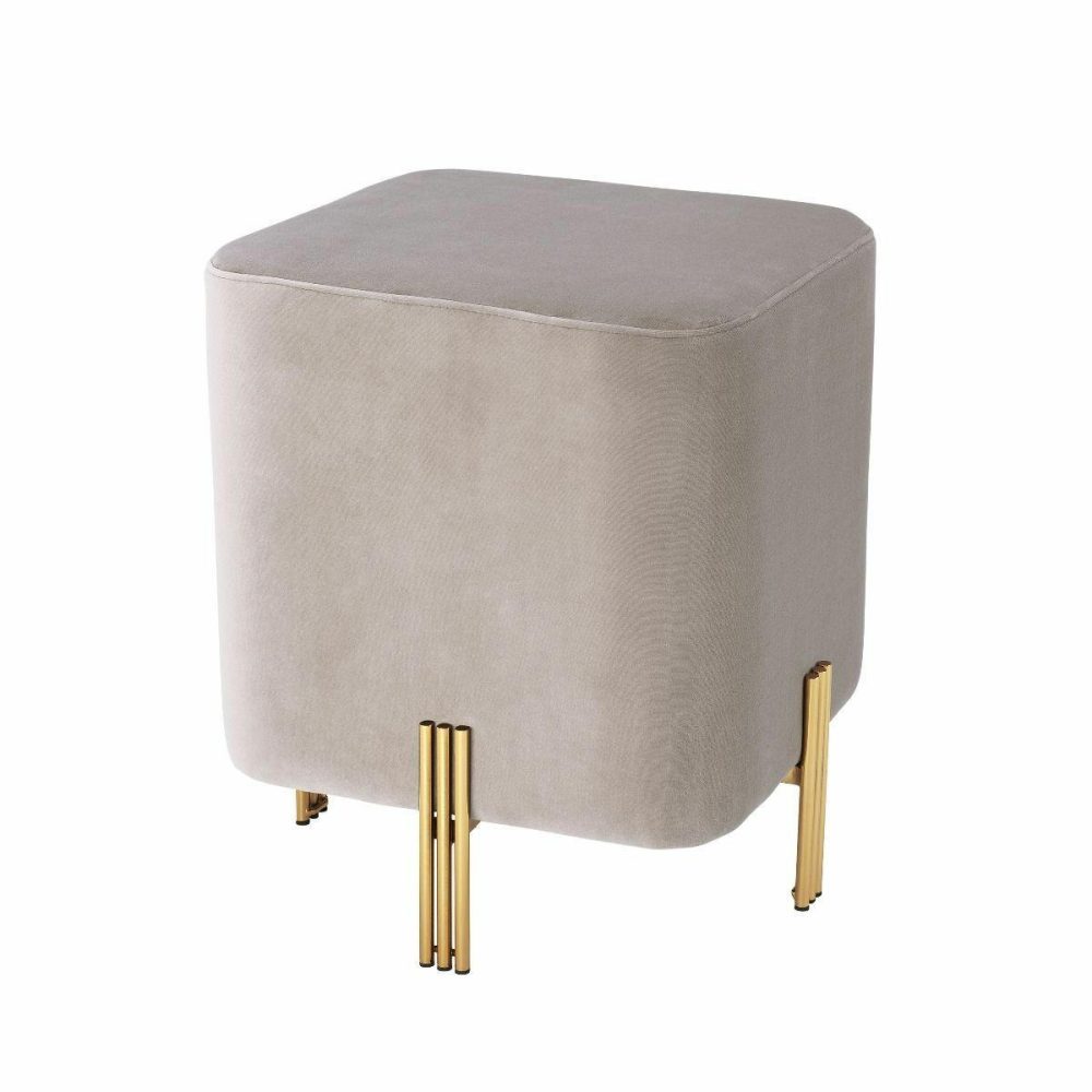 Burnett Savona Greige Velvet Stool Furniture