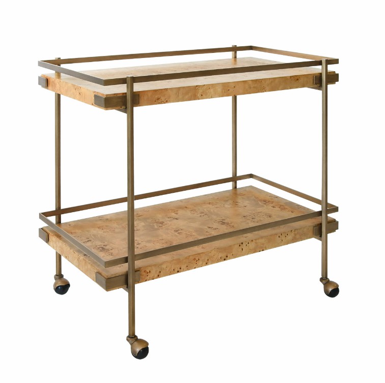 Cash Burl Wood And Brass Bar Cart Bar Carts