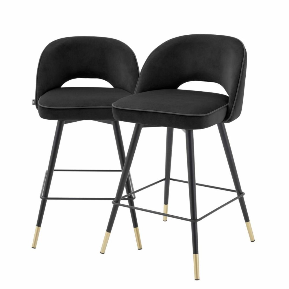 Cliff Roche Black Velvet Counter Stool – Set Of 2 Bar / Counter Stools