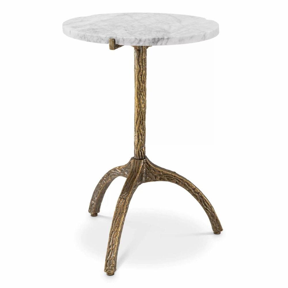 Cortina Oval Vintage Brass & White Marble Side Table Furniture