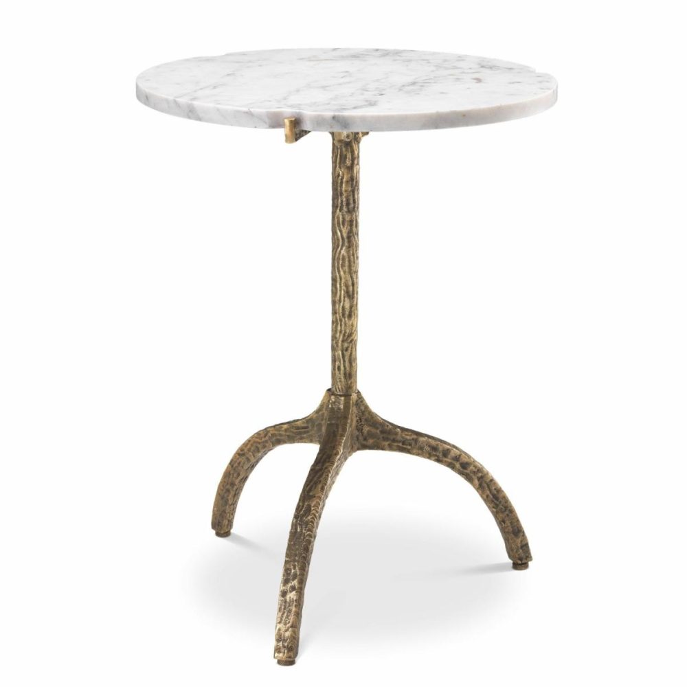 Cortina Vintage Brass & White Marble Side Table Furniture