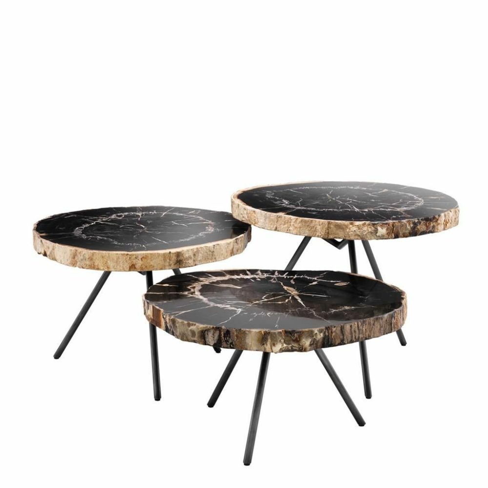 De Soto Dark Petrified Wood Coffee Table – Set Of 3 Coffee Tables