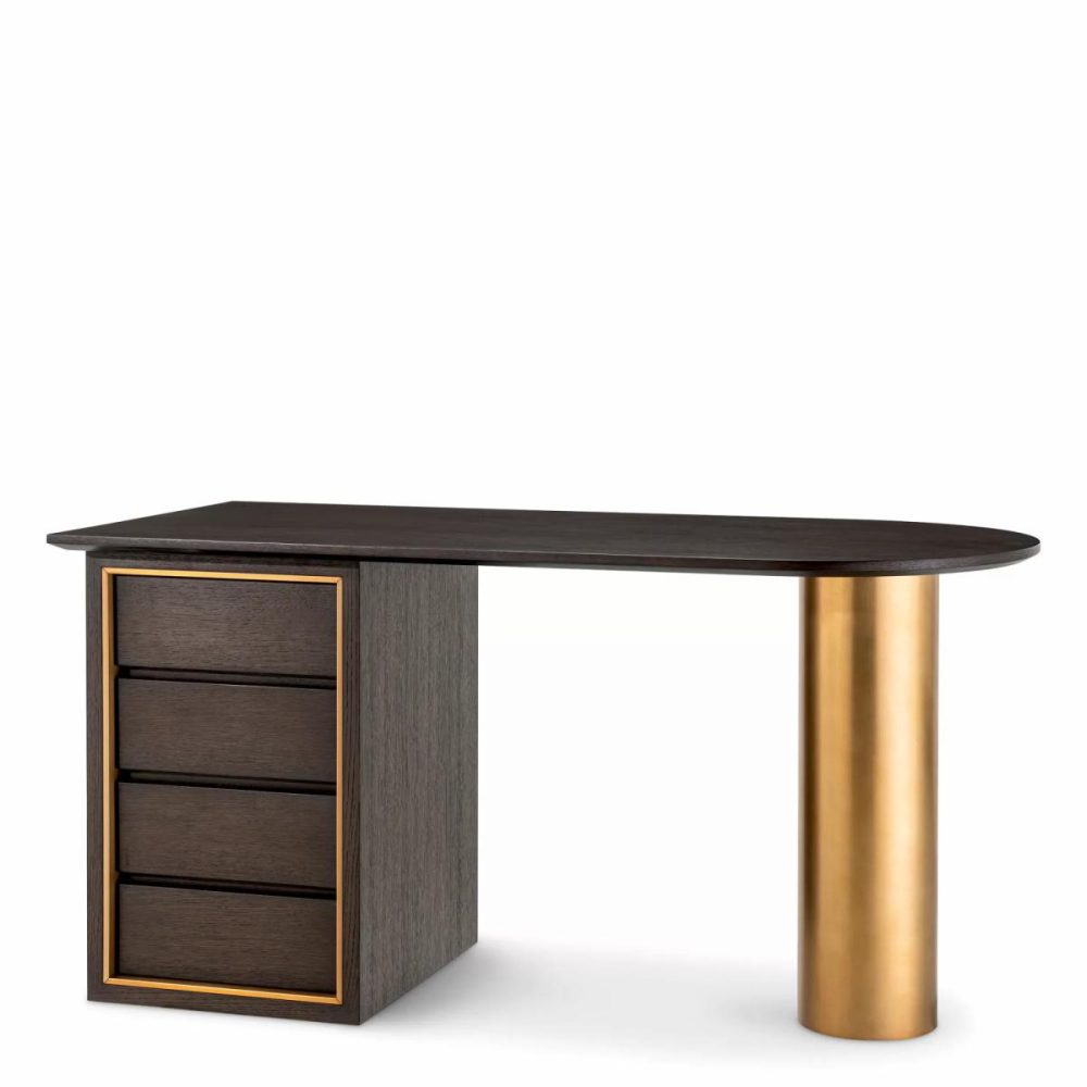 Del Rio Mocha Oak & Brushed Brass Desk Desks