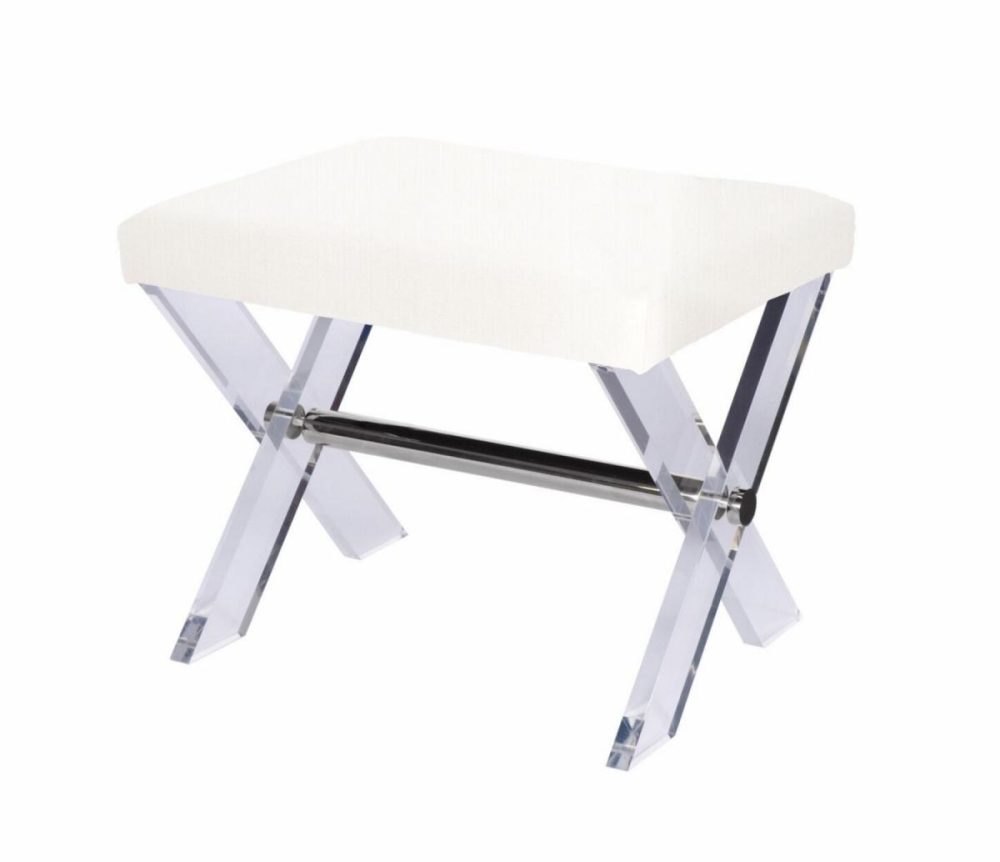 Dixon Acrylic & Nickel Stool With White Linen Seat *Discontinued* Furniture