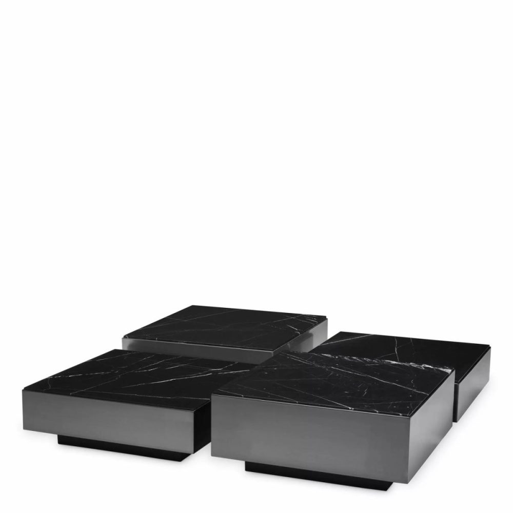 Esposito Bronze And Black Marble Coffee Table – Set Of 4 Coffee Tables