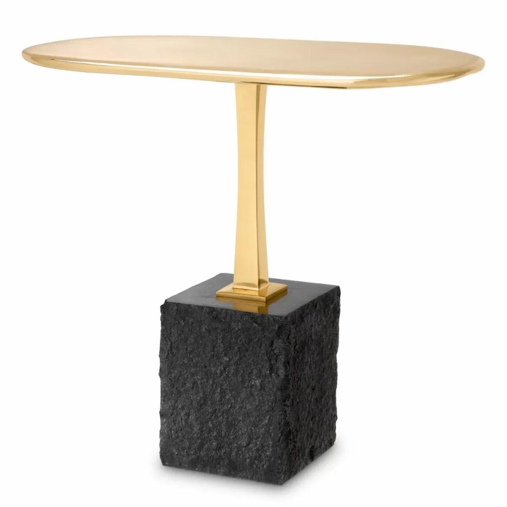 Kayan Large Black Granite & Polished Brass Side Table Furniture