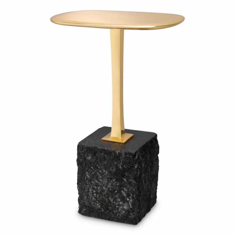 Kayan Polished Brass & Black Granite Small Side Table Furniture