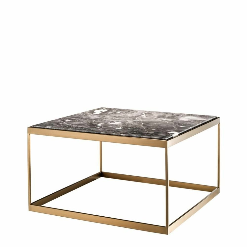 La Quinta Brushed Brass Side Table With Grey Marble Top Furniture