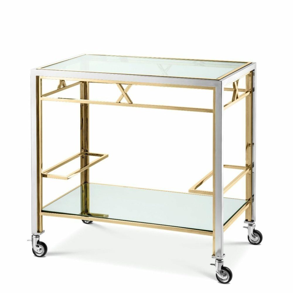 Lindon Polished Stainless Steel & Gold Trolley Bar Carts