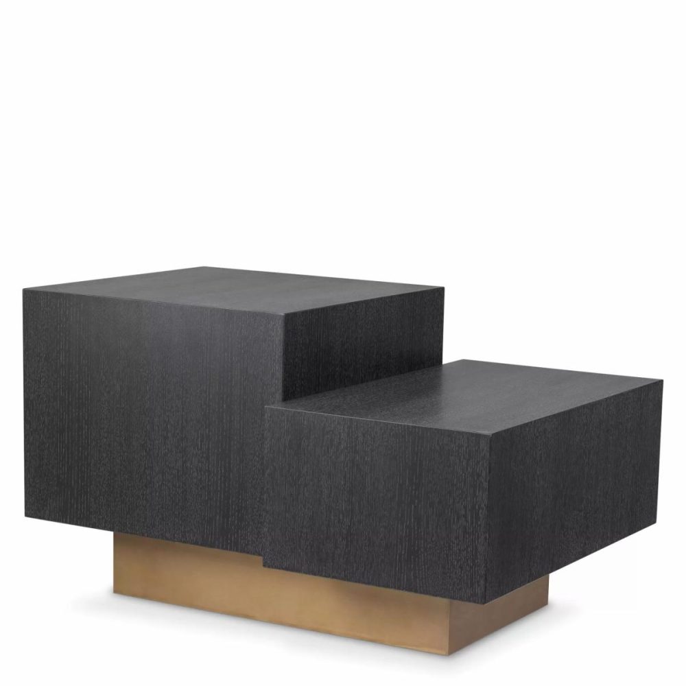 Nerone Charcoal Grey Oak & Brushed Brass Side Table Furniture