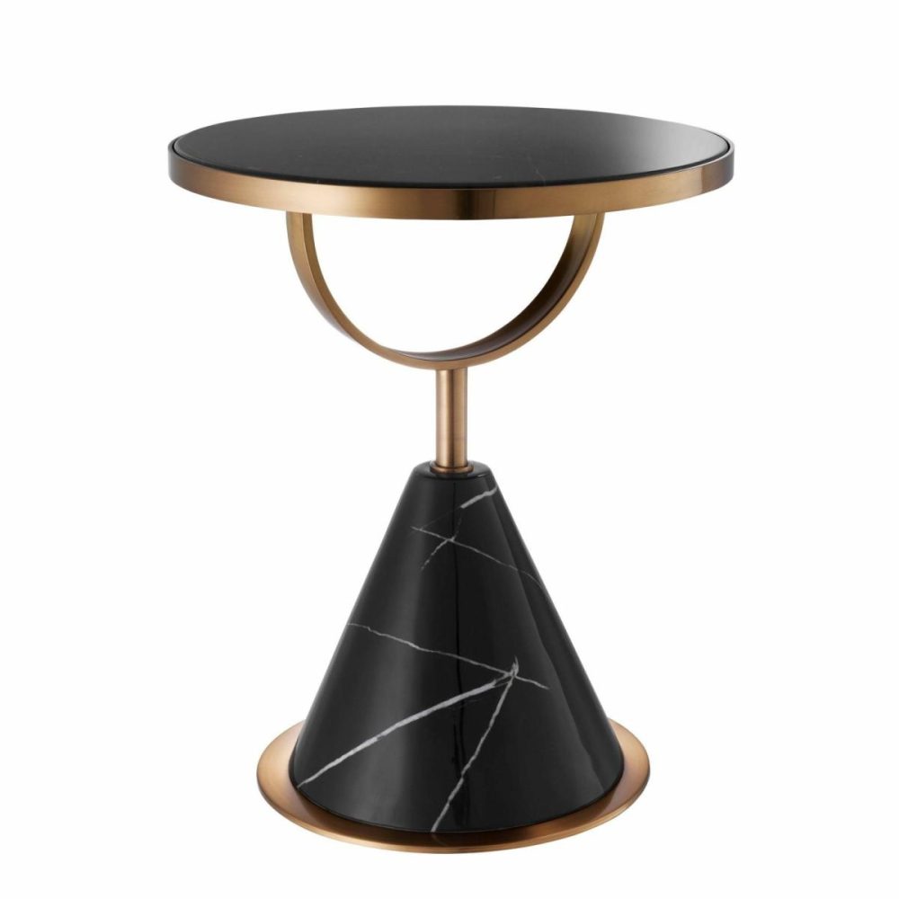 Park Lane Black Faux Marble & Copper Side Table Furniture