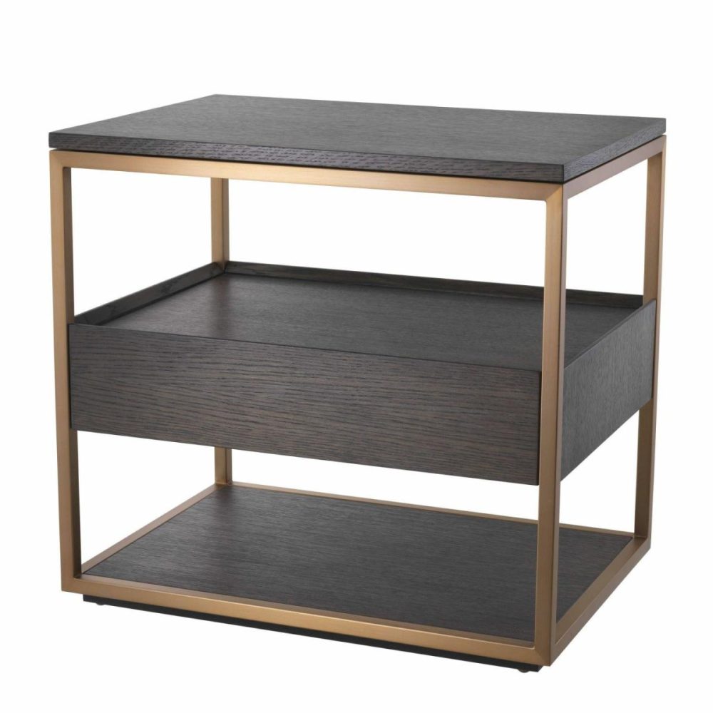 Parker Mocha Oak & Brushed Brass Side Table Bedsides