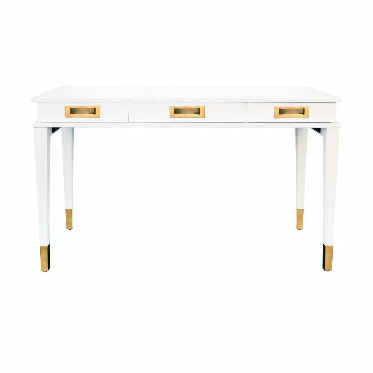 Plato White Lacquer & Antique Brass Desk Desks