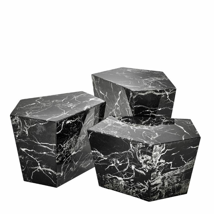 Prudential Black Faux Marble Coffee Table – Set Of 3 Coffee Tables