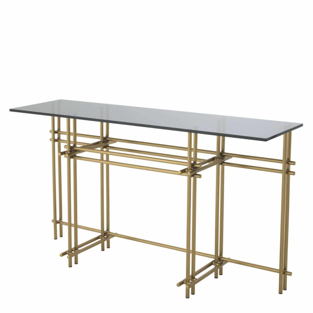 Quinn Brushed Brass & Smoked Mirror Console Table Console Tables