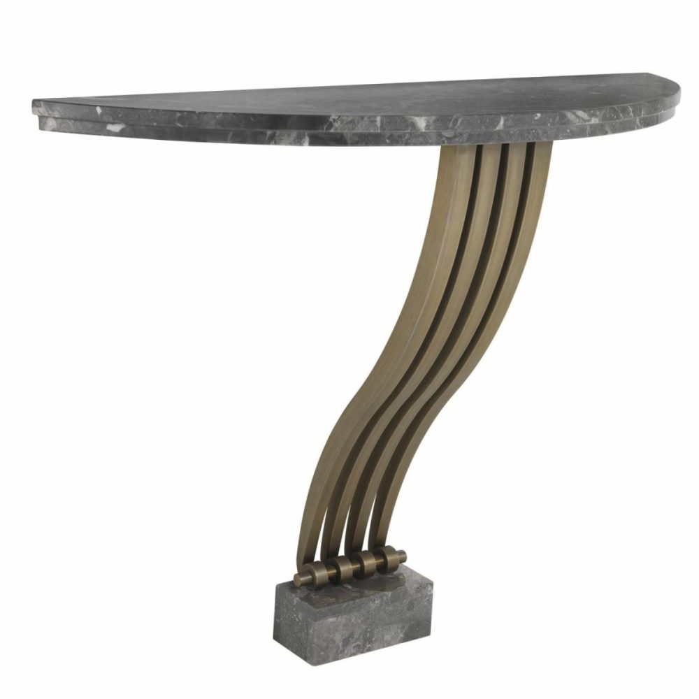 Renaissance Brushed Brass & Grey Marble Console Table Console Tables