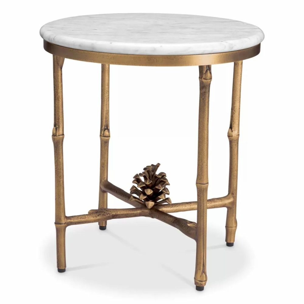 Pigna White Marble & Vintage Brass Side Table Furniture